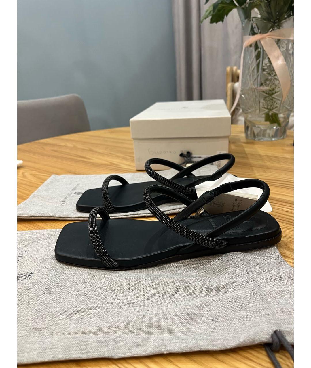 BRUNELLO CUCINELLI Черные кожаные босоножки, фото 8