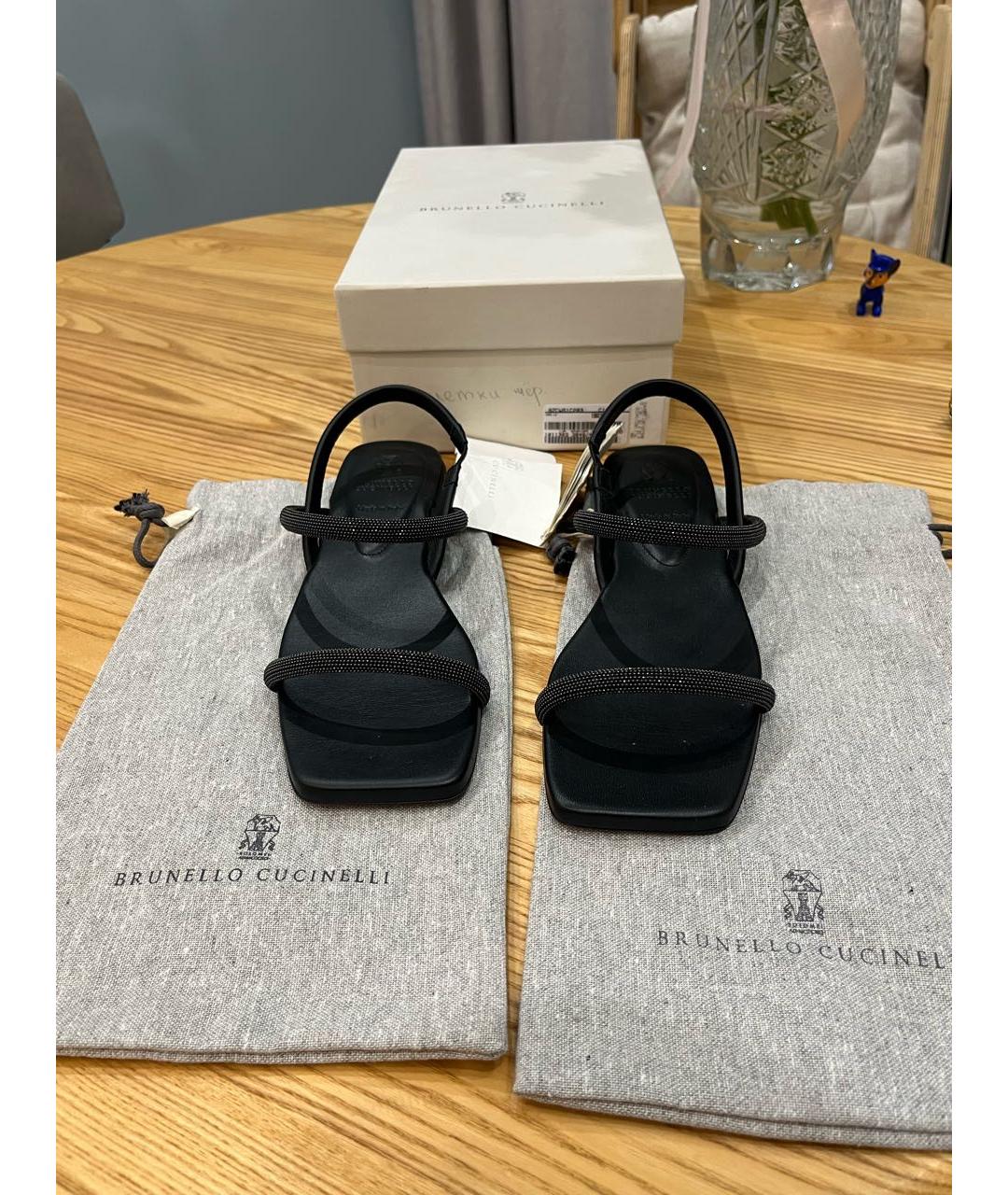 BRUNELLO CUCINELLI Черные кожаные босоножки, фото 2