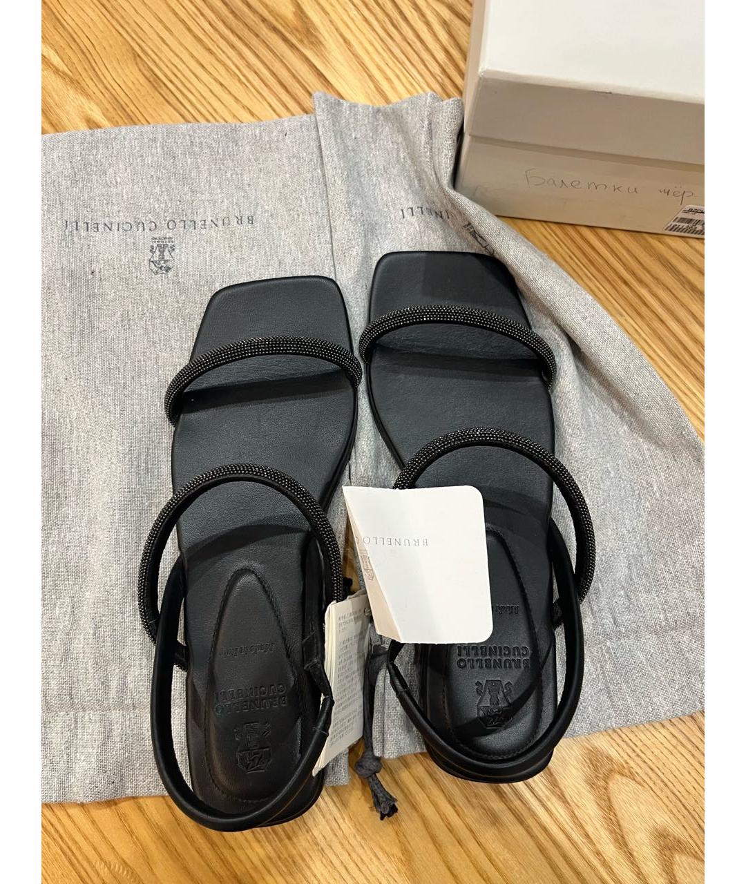 BRUNELLO CUCINELLI Черные кожаные босоножки, фото 3