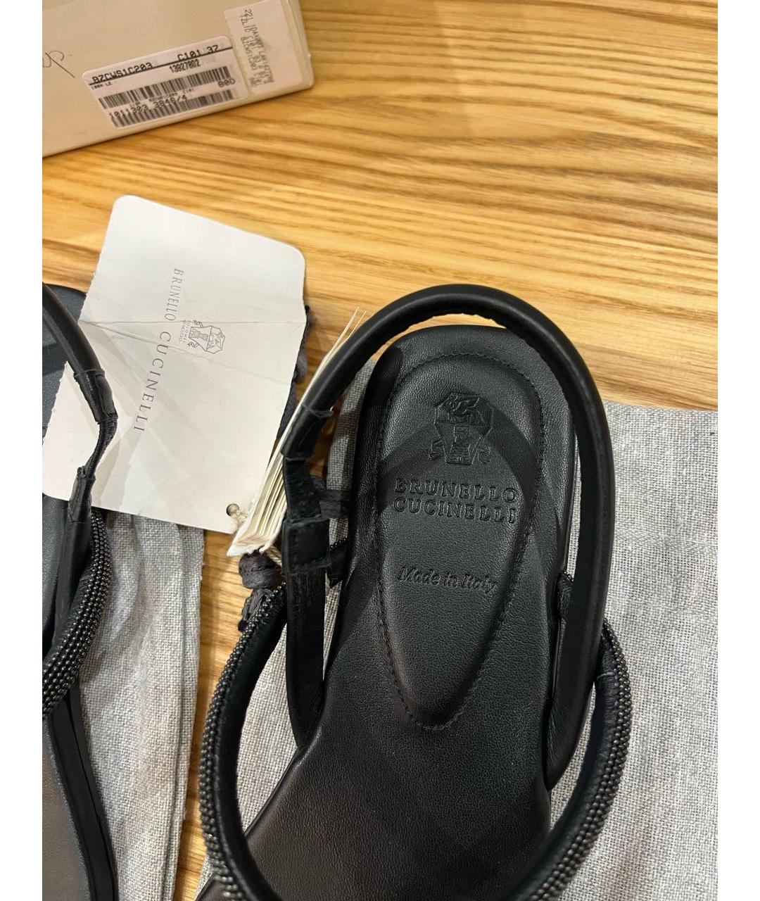 BRUNELLO CUCINELLI Черные кожаные босоножки, фото 6