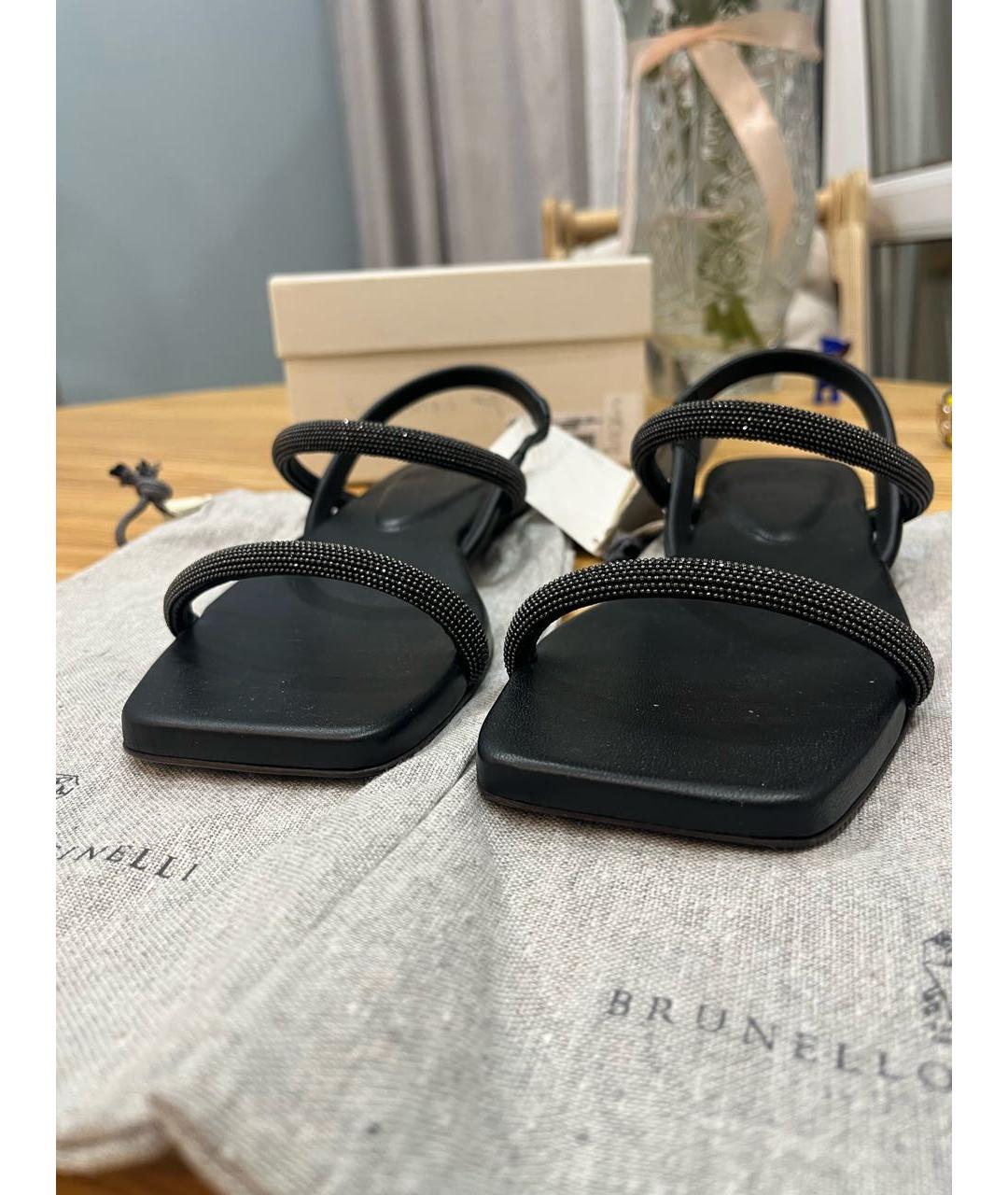 BRUNELLO CUCINELLI Черные кожаные босоножки, фото 5