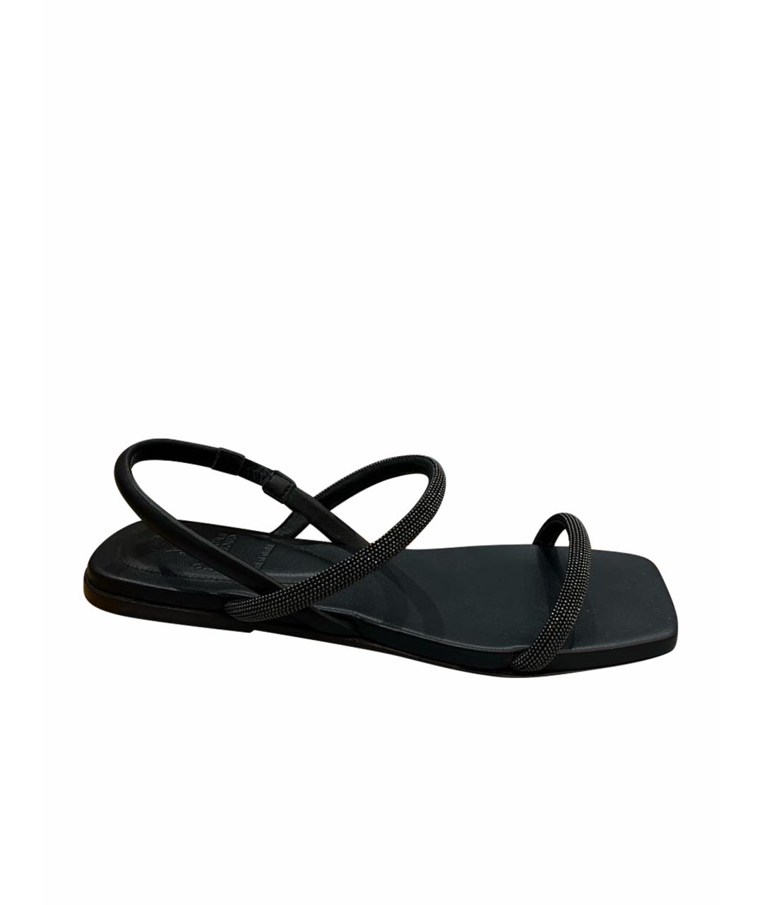 BRUNELLO CUCINELLI Черные кожаные босоножки, фото 1