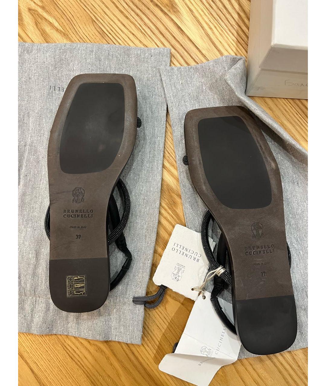 BRUNELLO CUCINELLI Черные кожаные босоножки, фото 7