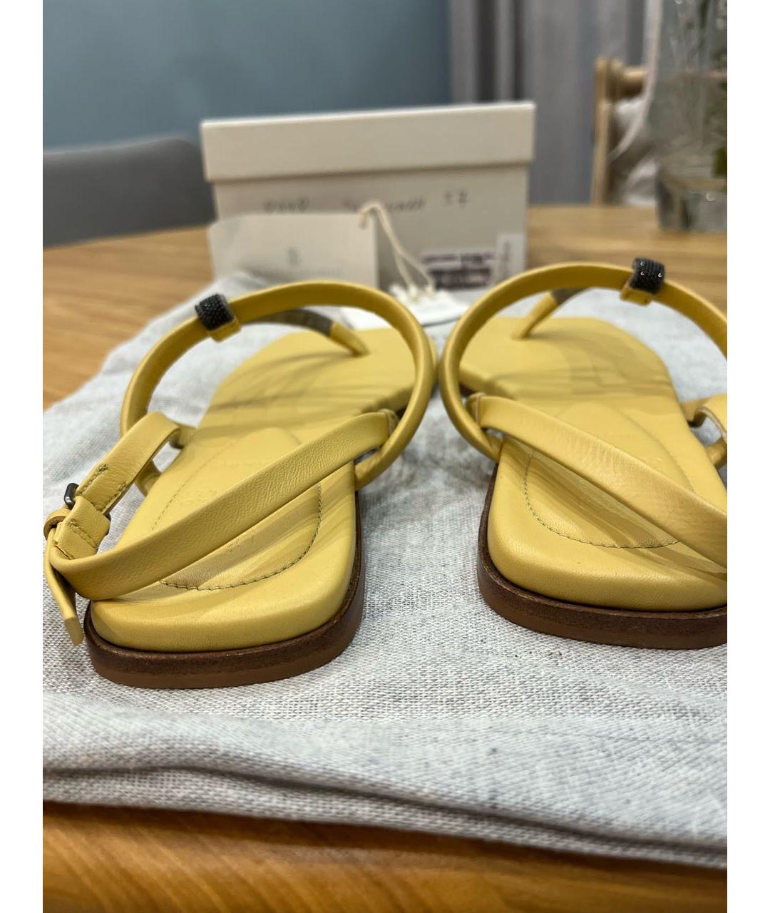 BRUNELLO CUCINELLI Желтые кожаные сандалии, фото 4