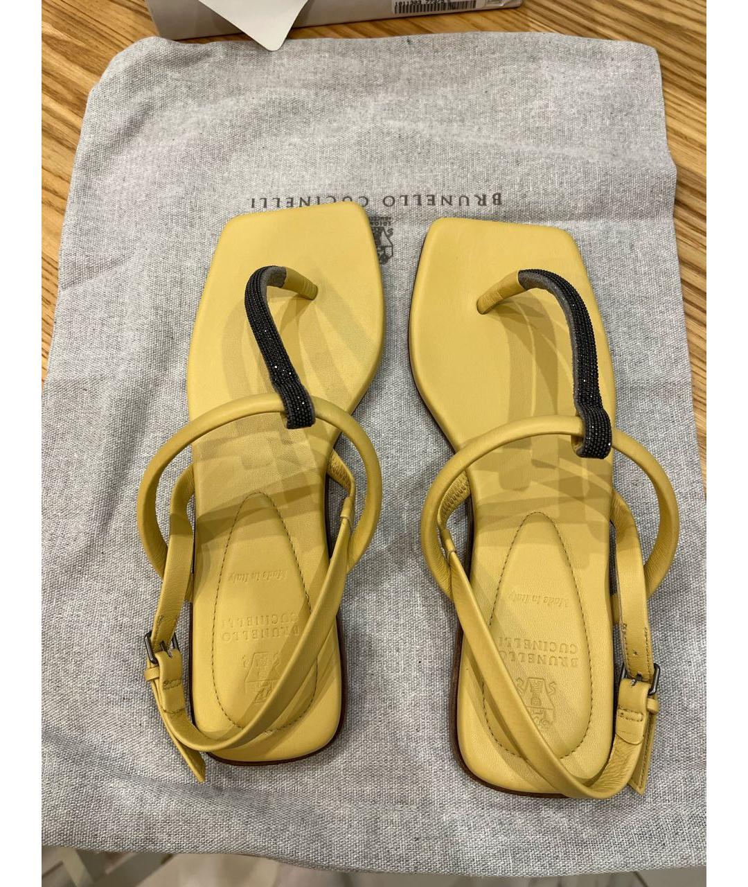 BRUNELLO CUCINELLI Желтые кожаные сандалии, фото 3