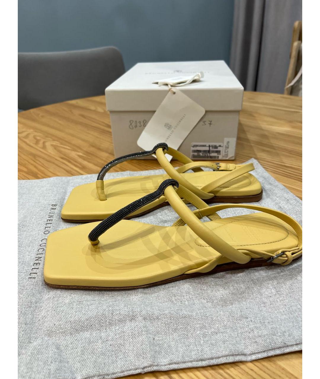 BRUNELLO CUCINELLI Желтые кожаные сандалии, фото 7