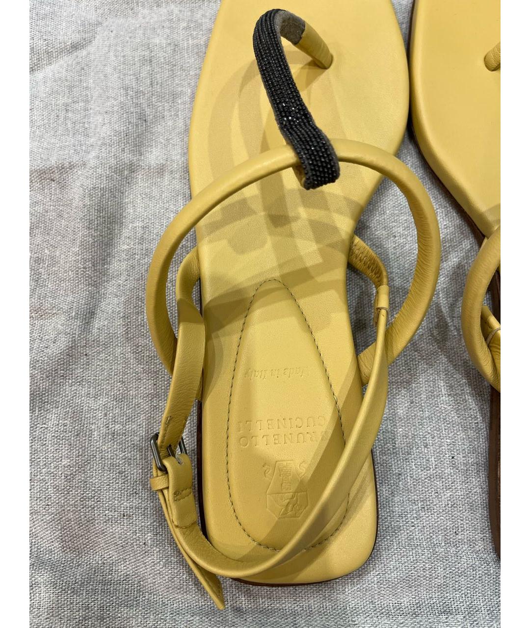 BRUNELLO CUCINELLI Желтые кожаные сандалии, фото 5