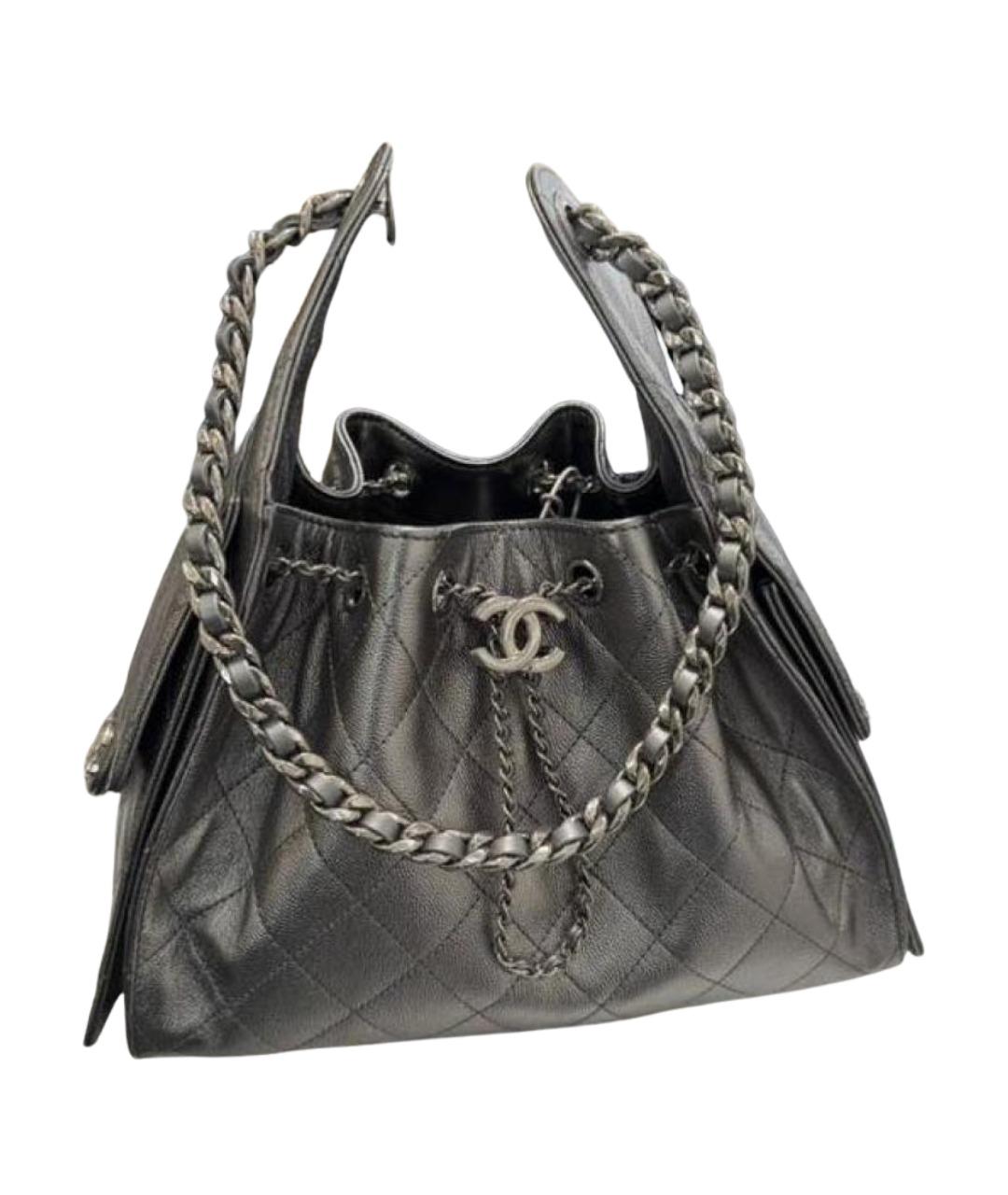 CHANEL Антрацитовая кожаная сумка через плечо, фото 1