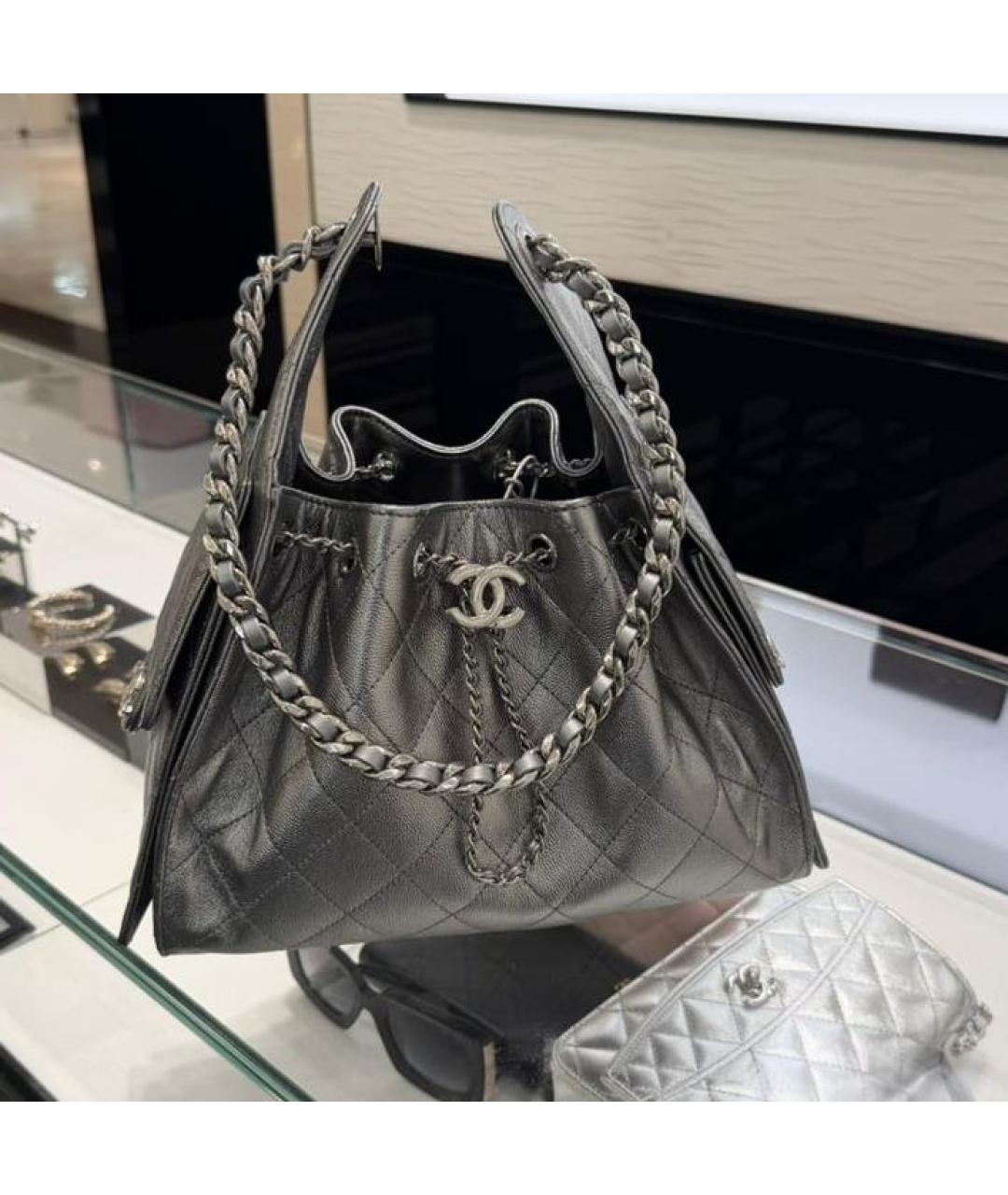 CHANEL Антрацитовая кожаная сумка через плечо, фото 3