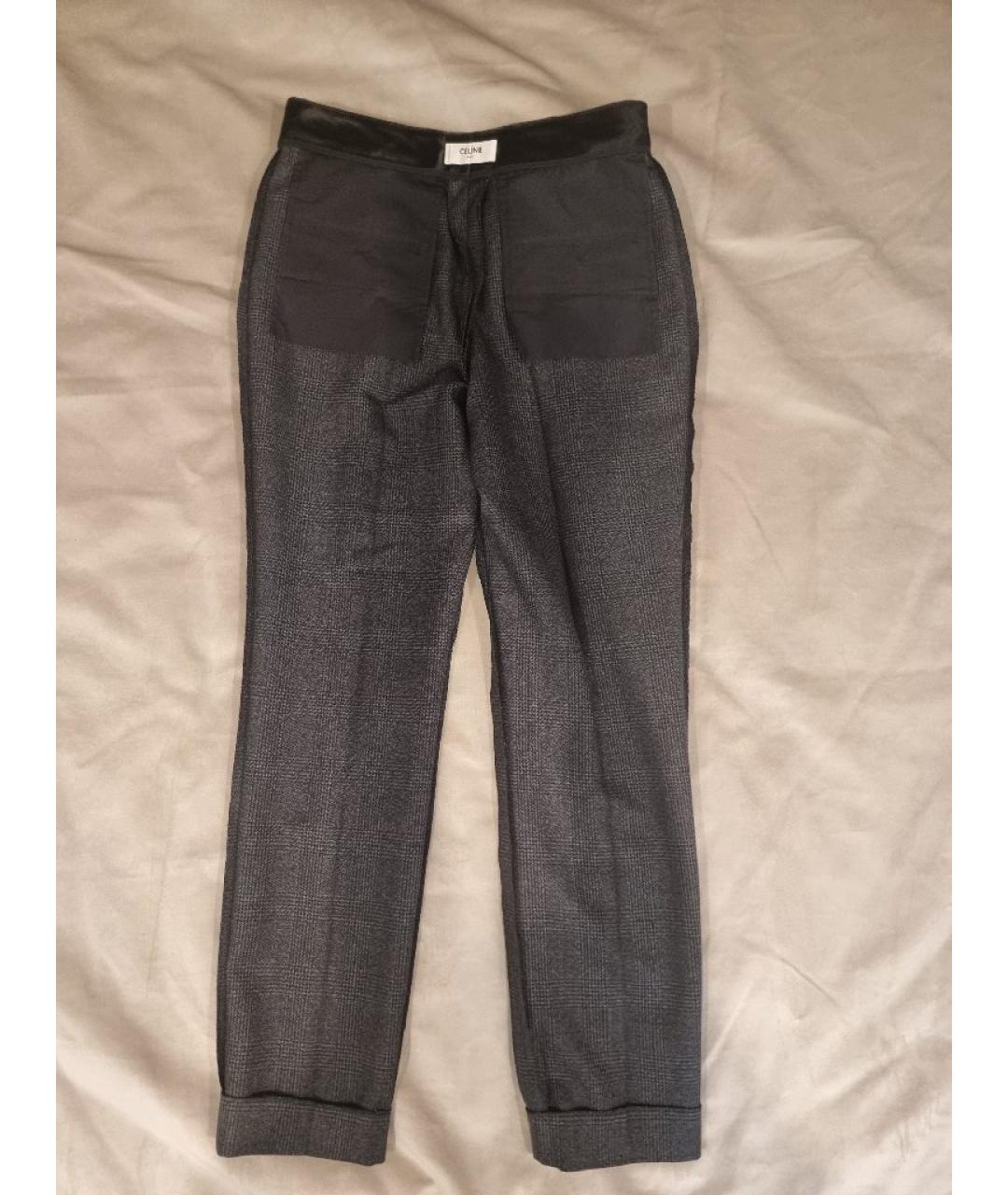 CELINE Серые шерстяные прямые брюки, фото 9