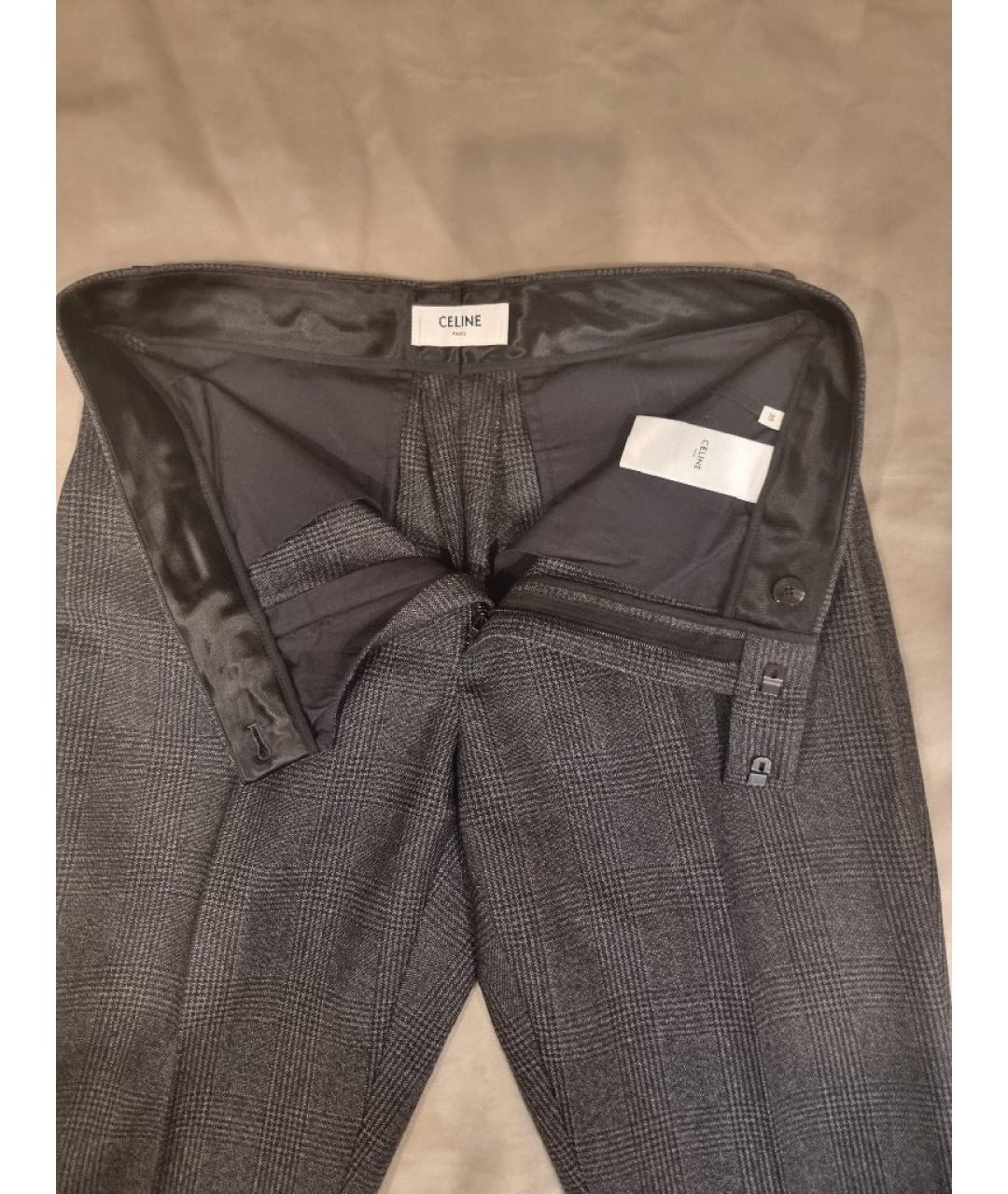 CELINE Серые шерстяные прямые брюки, фото 3