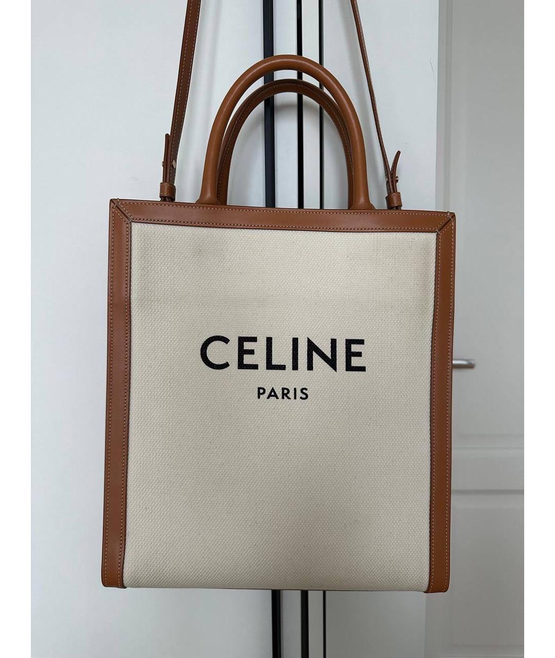 CELINE Бежевая хлопковая сумка тоут, фото 4