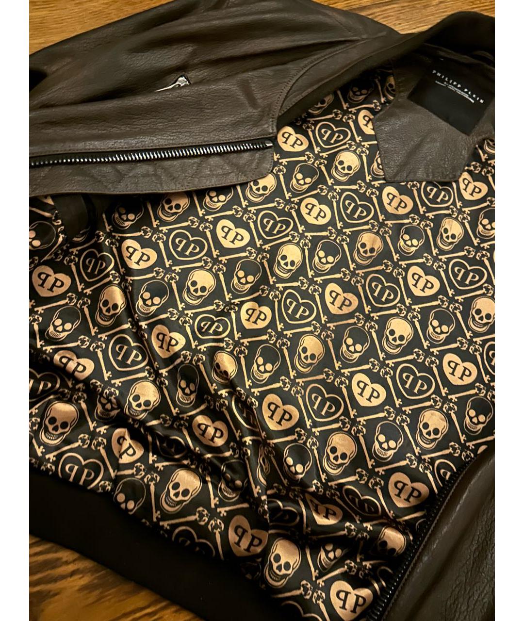 PHILIPP PLEIN Коричневая кожаная куртка, фото 2