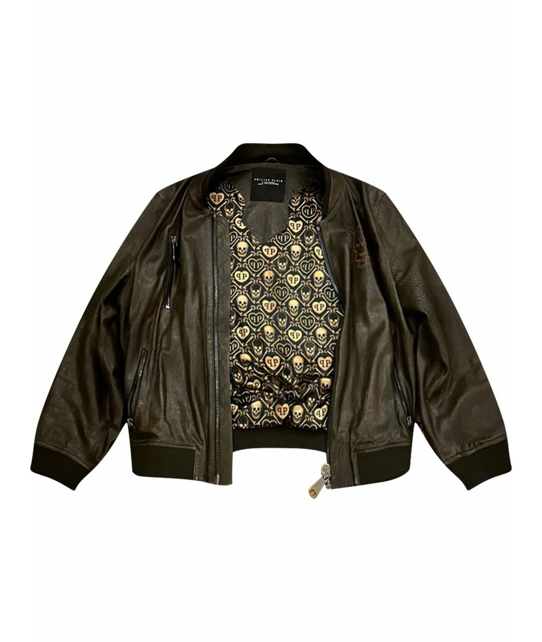 PHILIPP PLEIN Коричневая кожаная куртка, фото 1