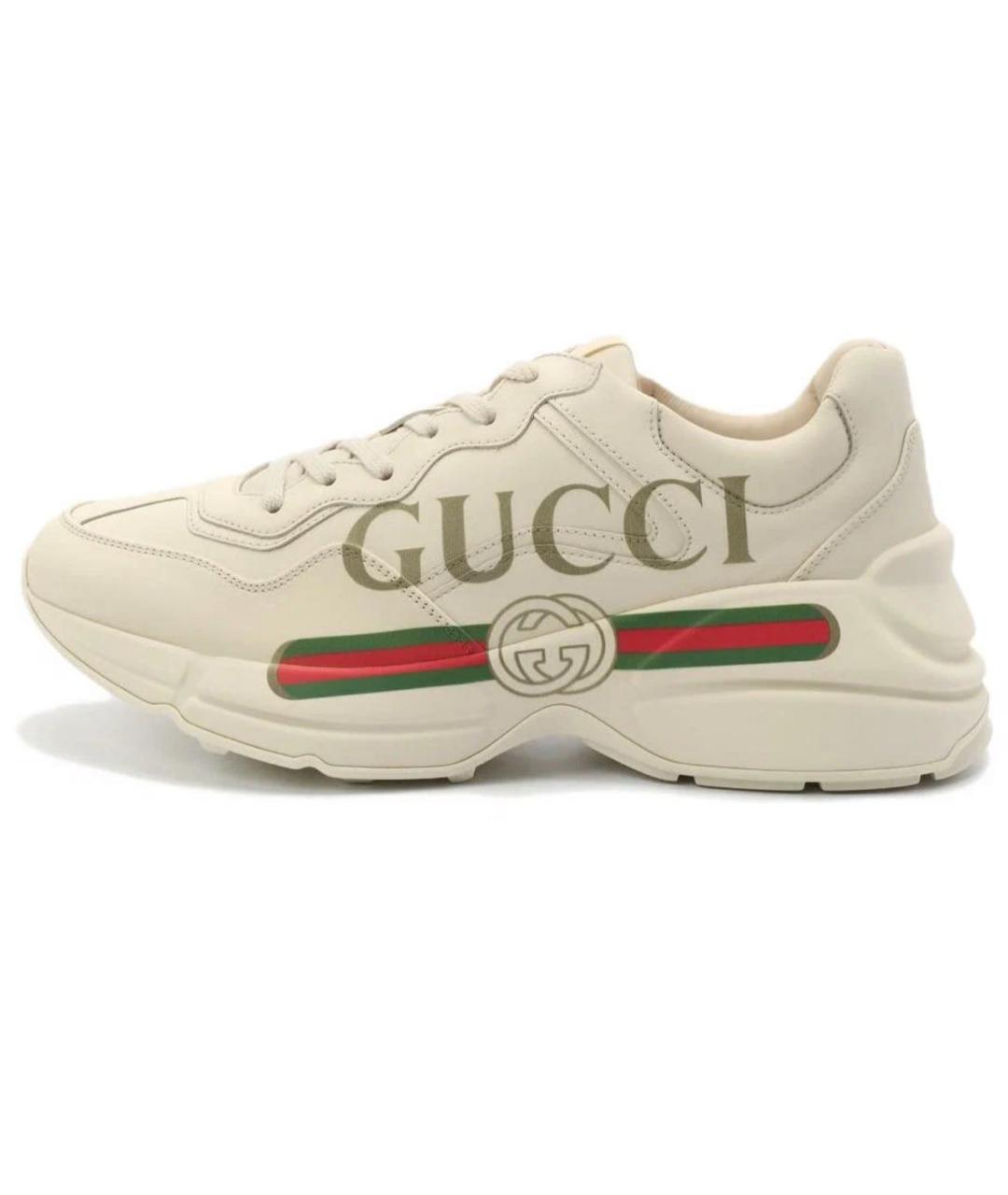 GUCCI Бежевые кожаные кроссовки, фото 7