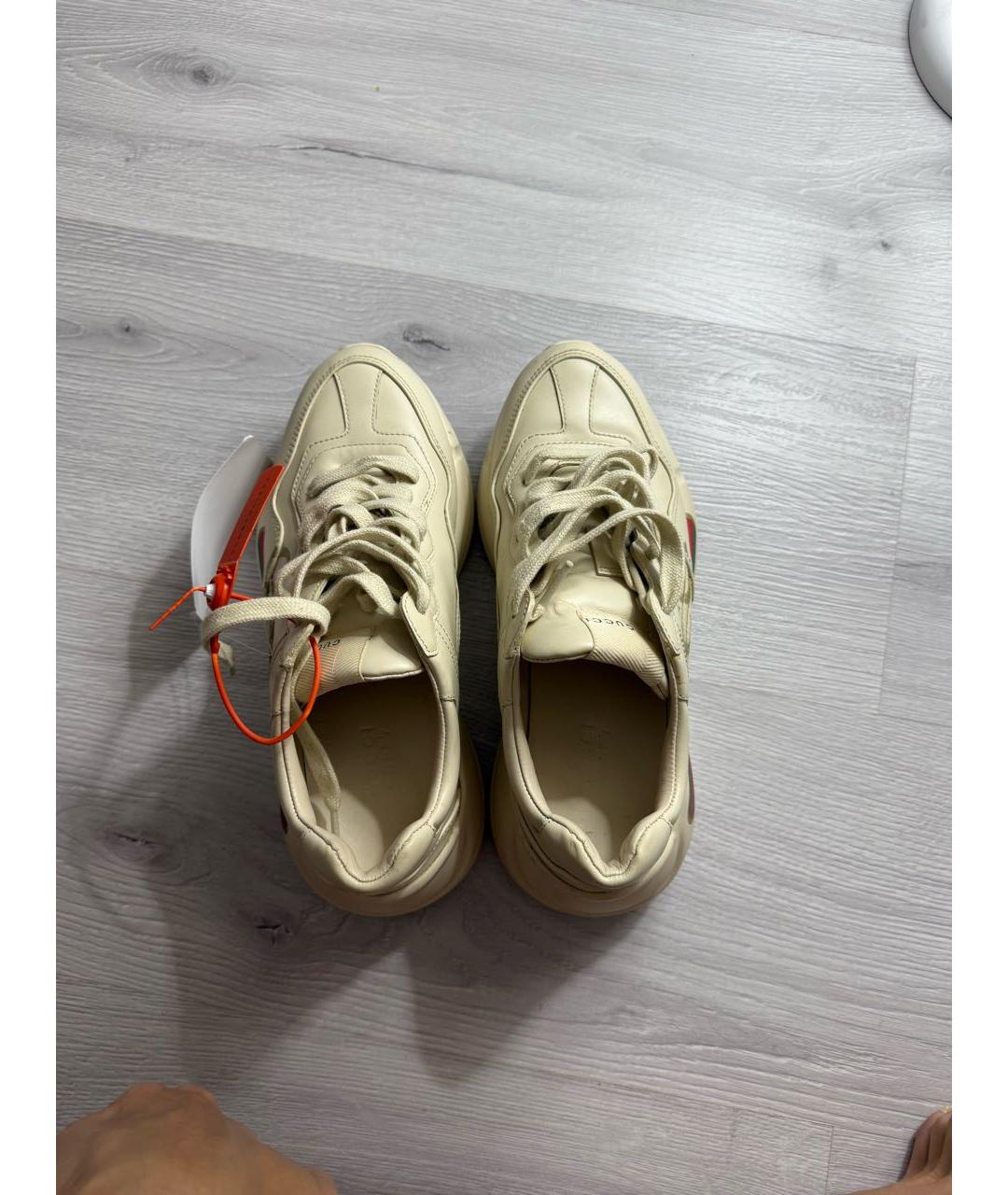 GUCCI Бежевые кожаные кроссовки, фото 4