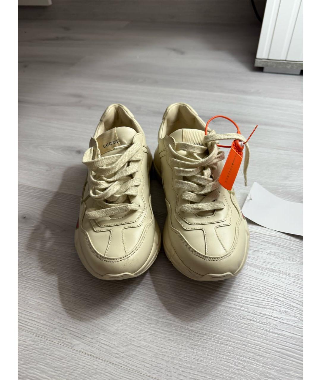 GUCCI Бежевые кожаные кроссовки, фото 3