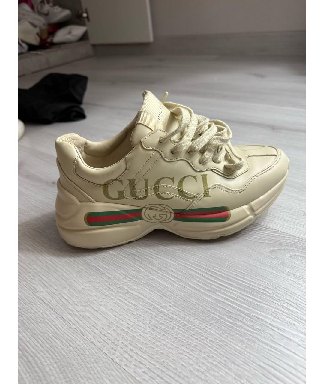 GUCCI Бежевые кожаные кроссовки, фото 2