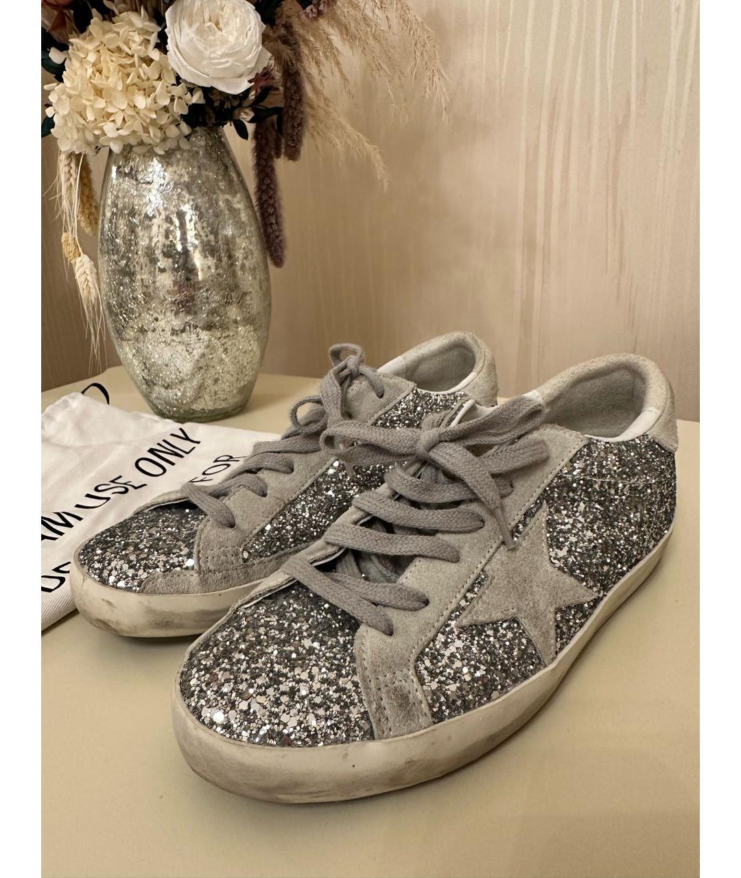 GOLDEN GOOSE DELUXE BRAND Серебряные кожаные кеды, фото 2