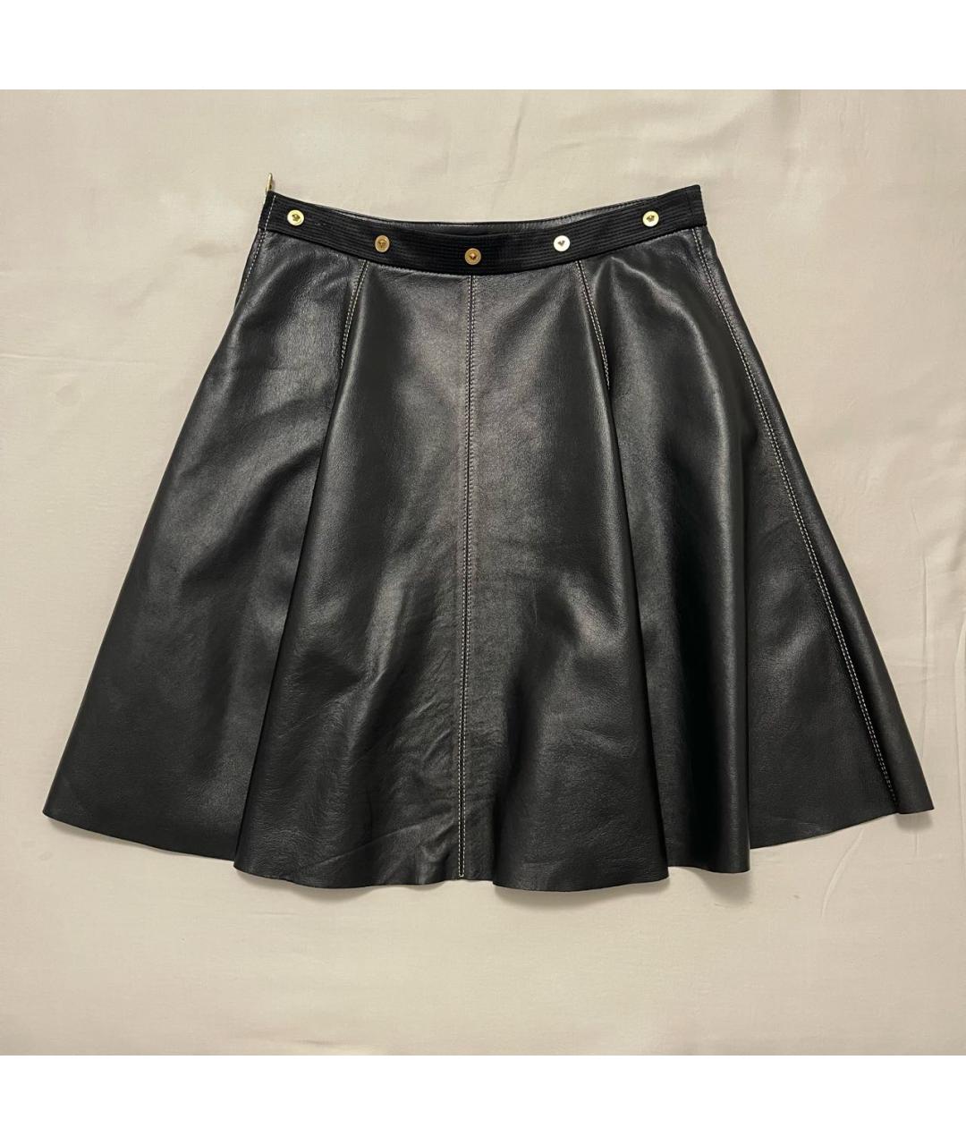 VERSACE Черная кожаная юбка мини, фото 2