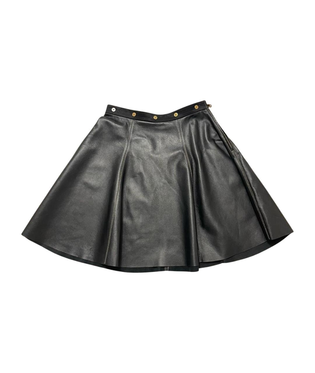 VERSACE Черная кожаная юбка мини, фото 1