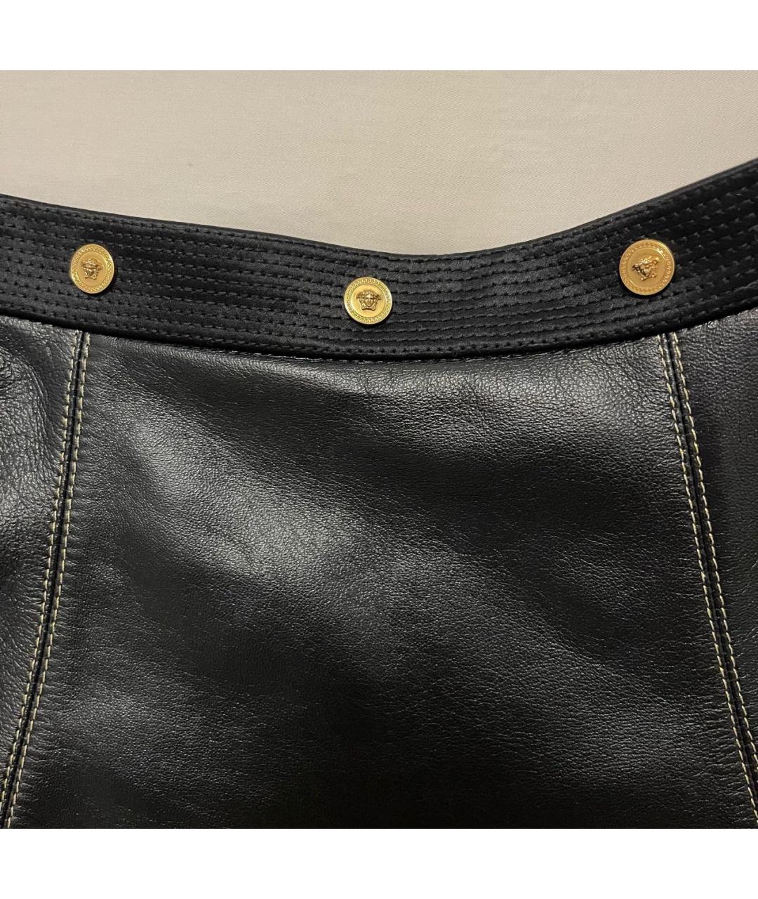 VERSACE Черная кожаная юбка мини, фото 4
