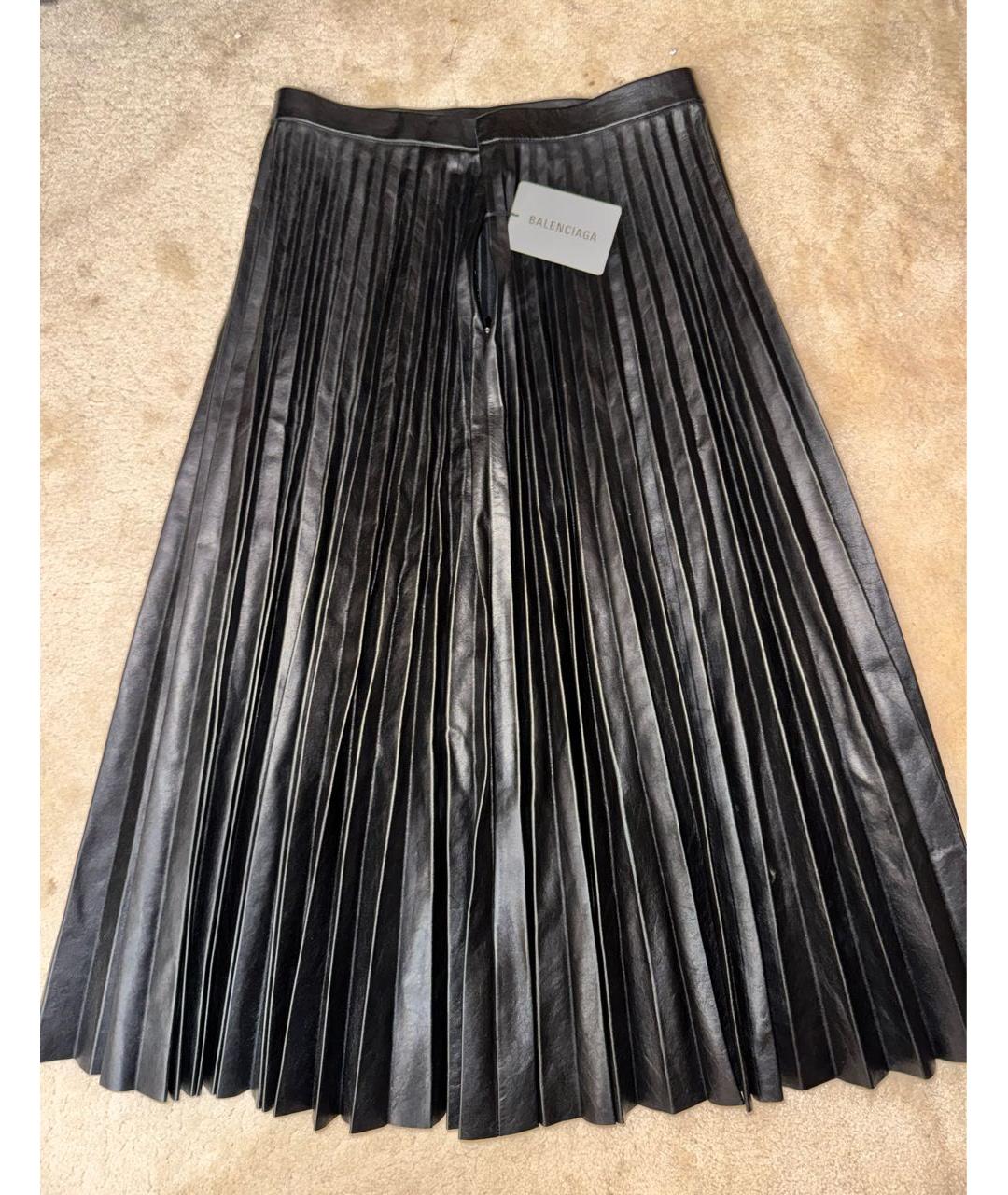 BALENCIAGA Черная кожаная юбка миди, фото 2