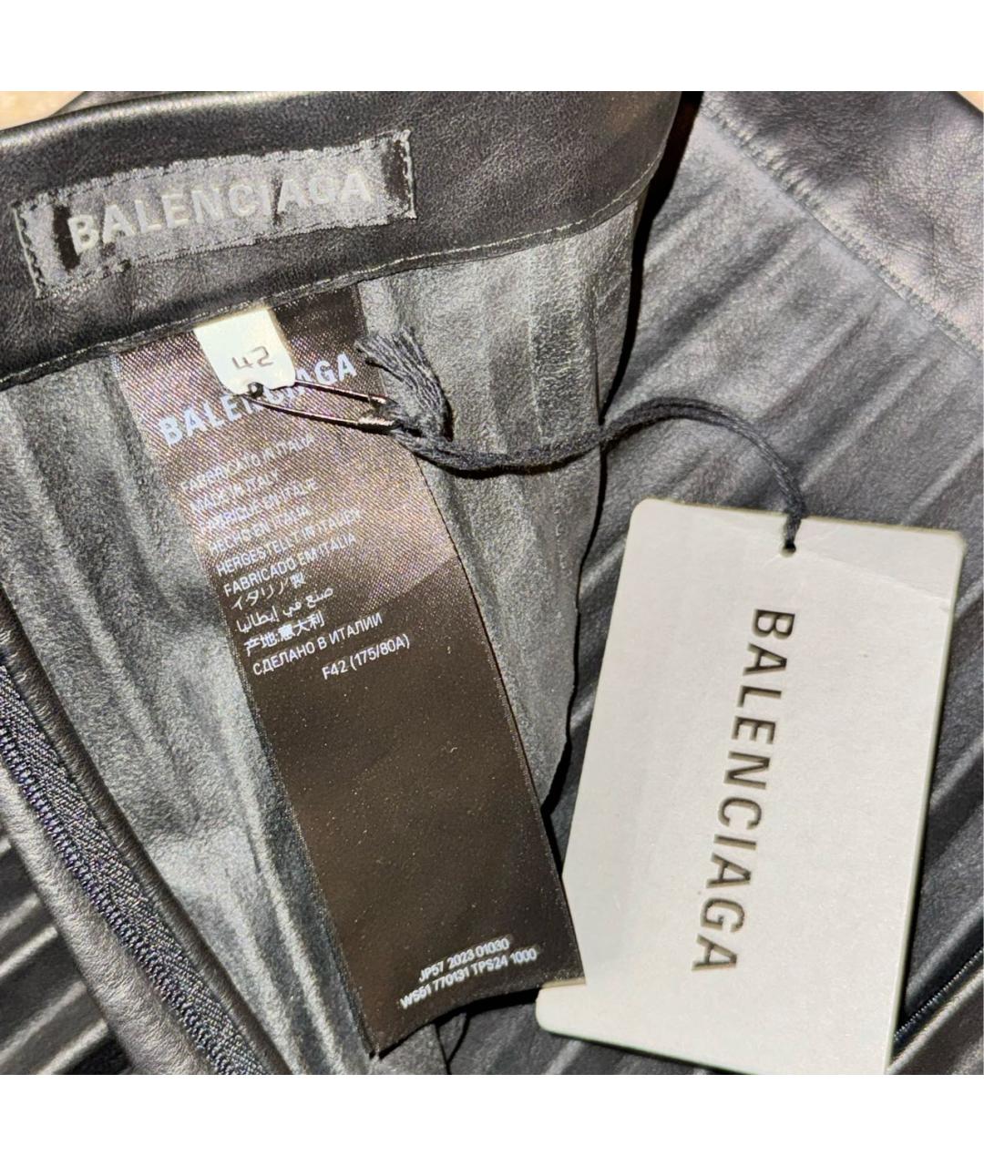 BALENCIAGA Черная кожаная юбка миди, фото 3