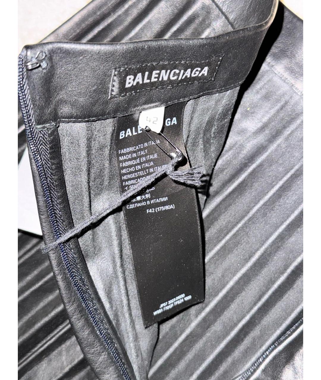 BALENCIAGA Черная кожаная юбка миди, фото 4
