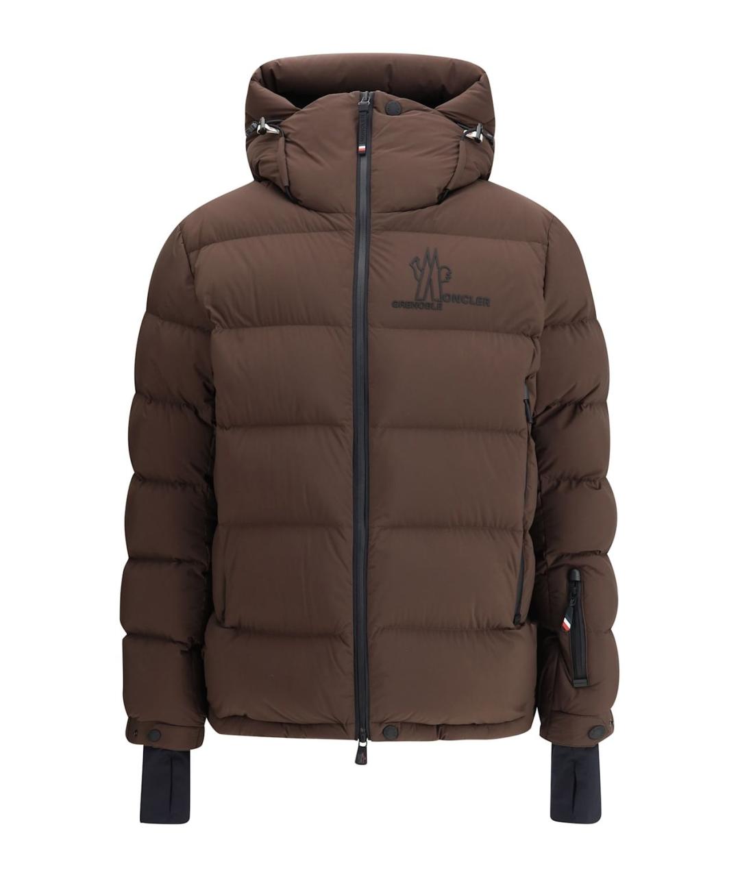 MONCLER Коричневый полиамидовый пуховик, фото 1