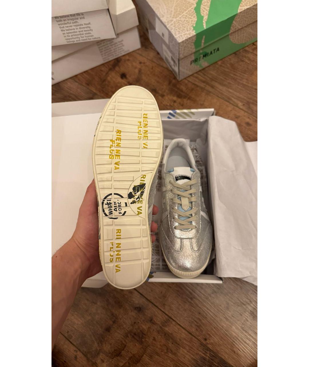 PREMIATA Серебряные кожаные кеды, фото 3