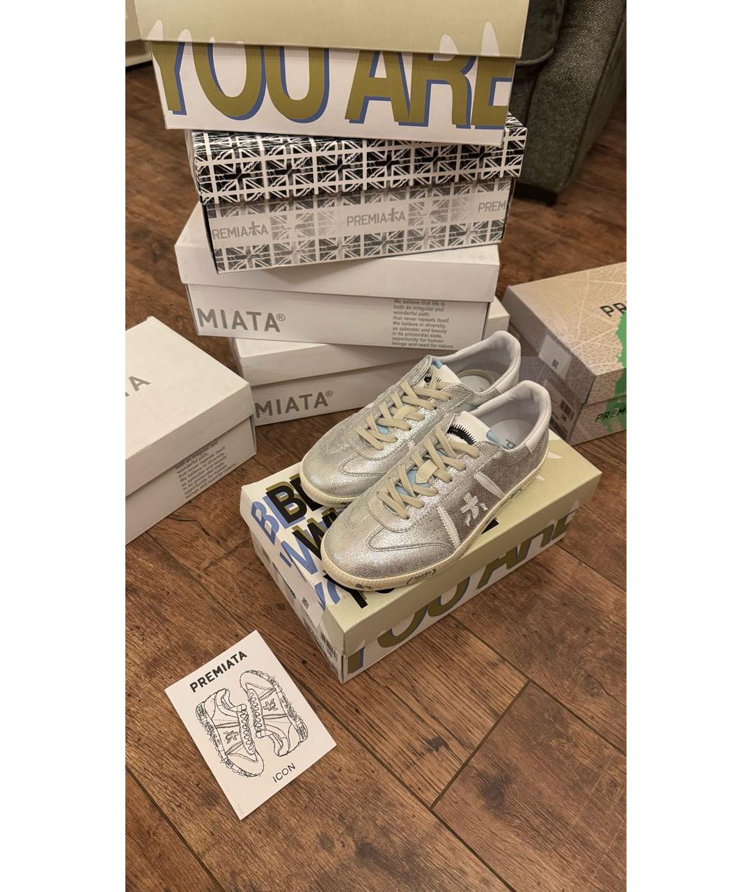 PREMIATA Серебряные кожаные кеды, фото 2