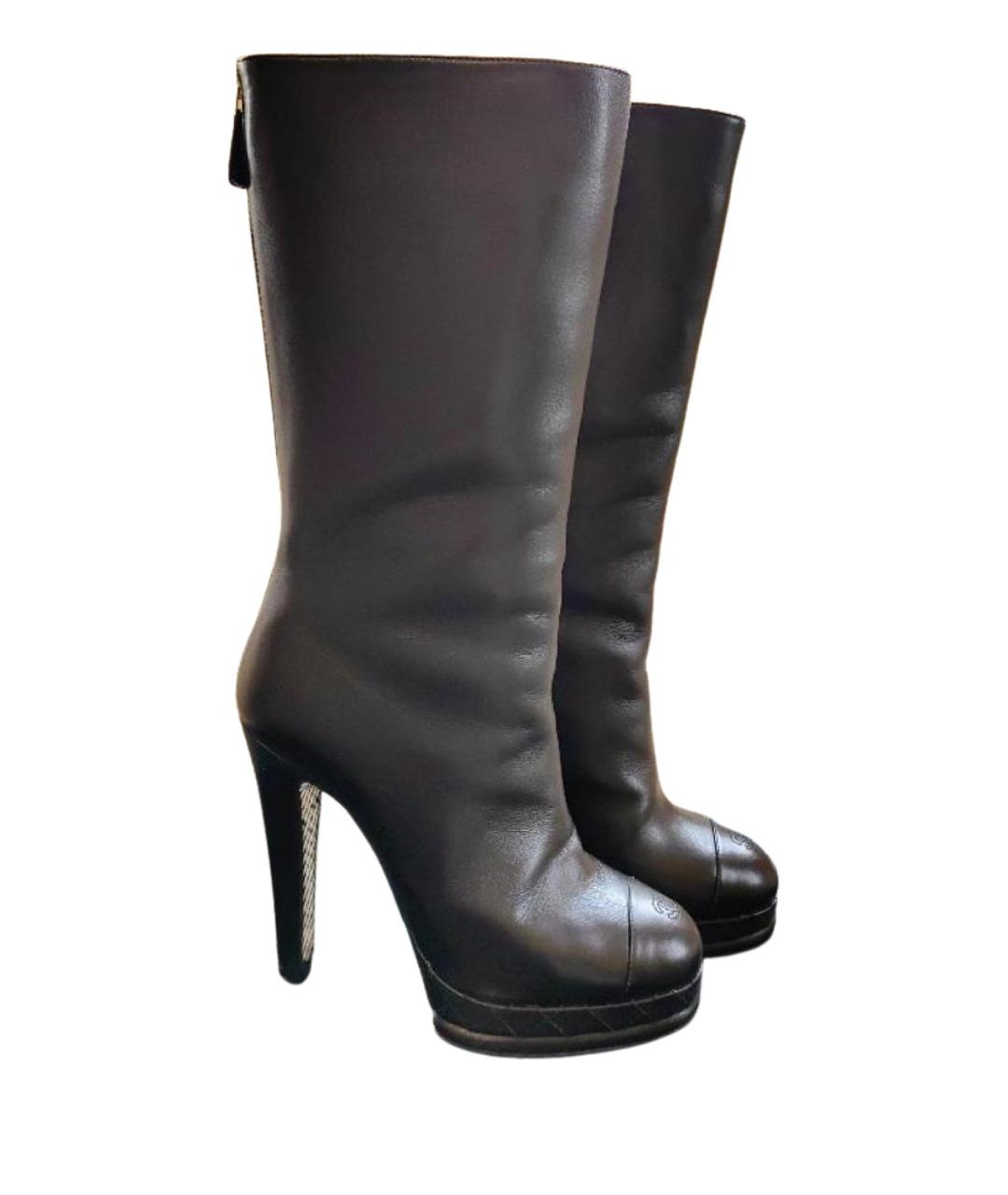 CHANEL Черные кожаные сапоги, фото 1