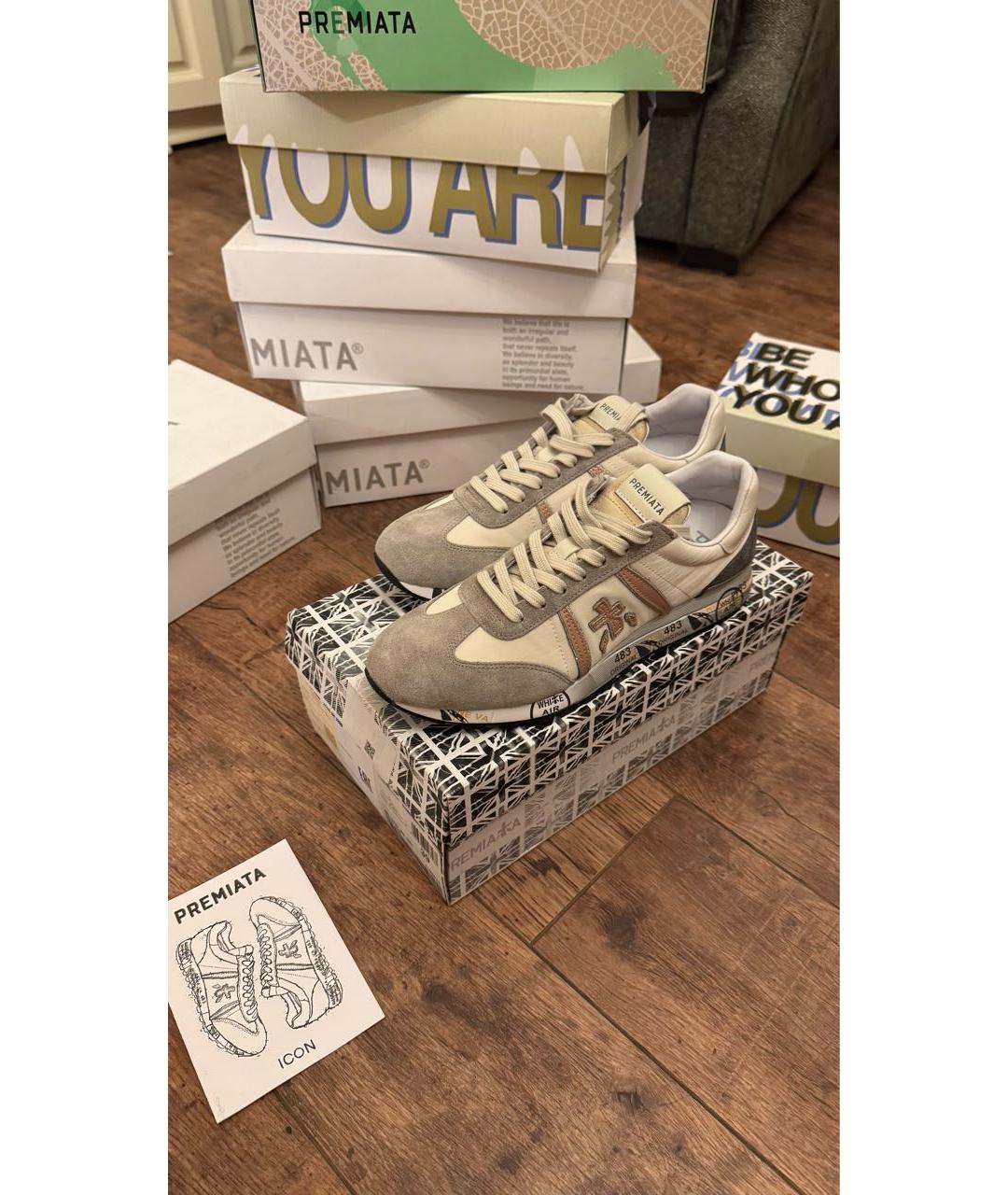 PREMIATA Бежевые кожаные кроссовки, фото 2