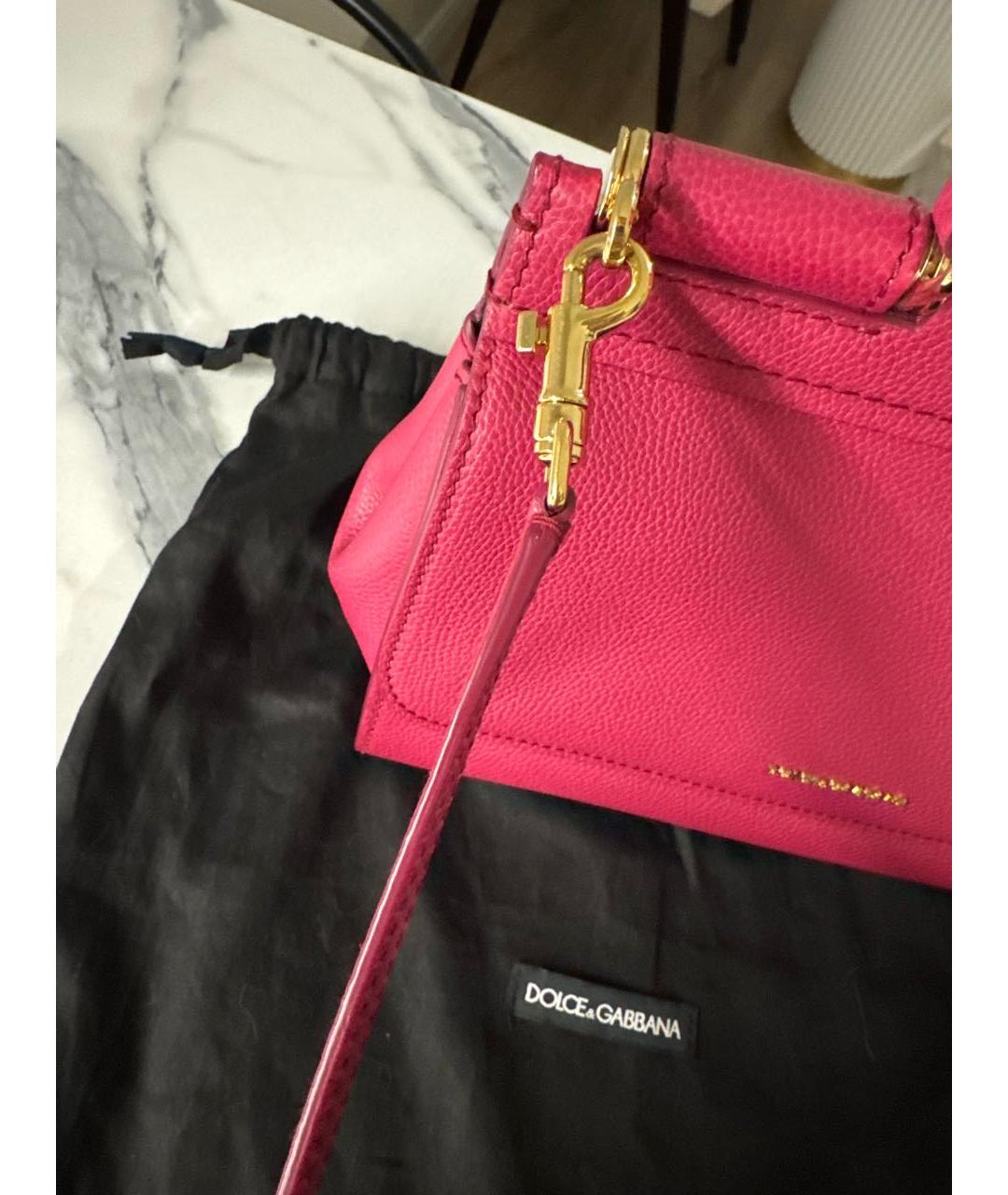 DOLCE&GABBANA Фуксия кожаная сумка с короткими ручками, фото 5