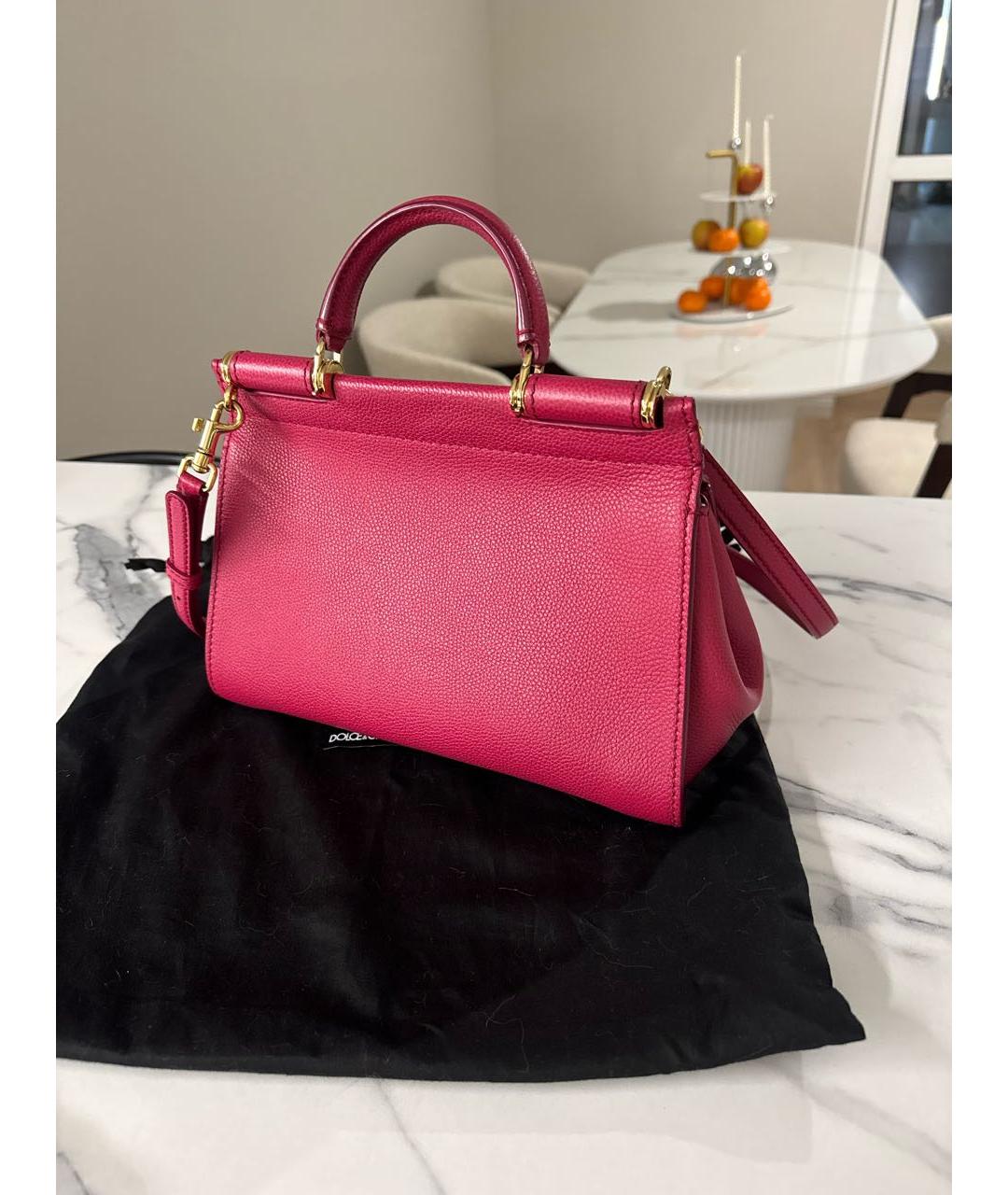 DOLCE&GABBANA Фуксия кожаная сумка с короткими ручками, фото 2