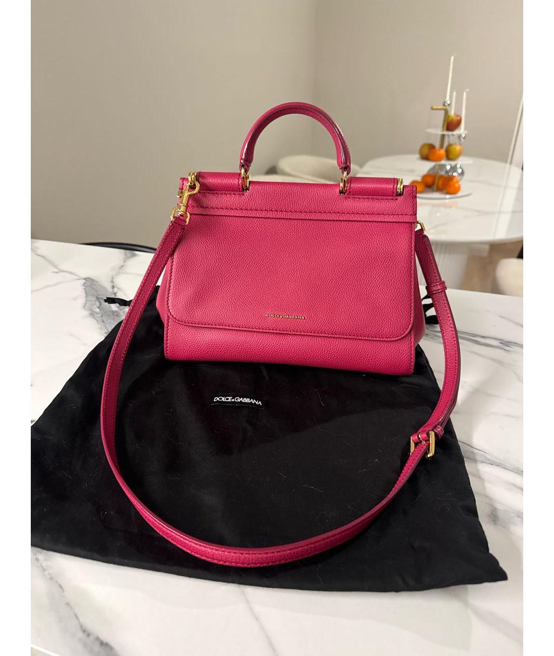 DOLCE&GABBANA Фуксия кожаная сумка с короткими ручками, фото 9