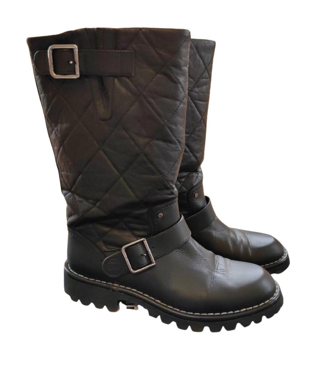 CHANEL Черные кожаные сапоги, фото 1