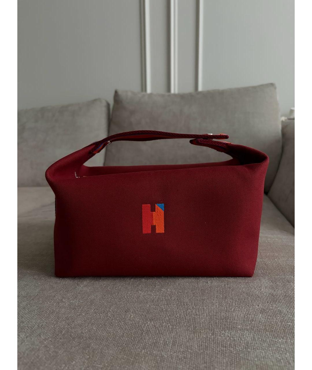 HERMES Бордовая тканевая косметичка, фото 4