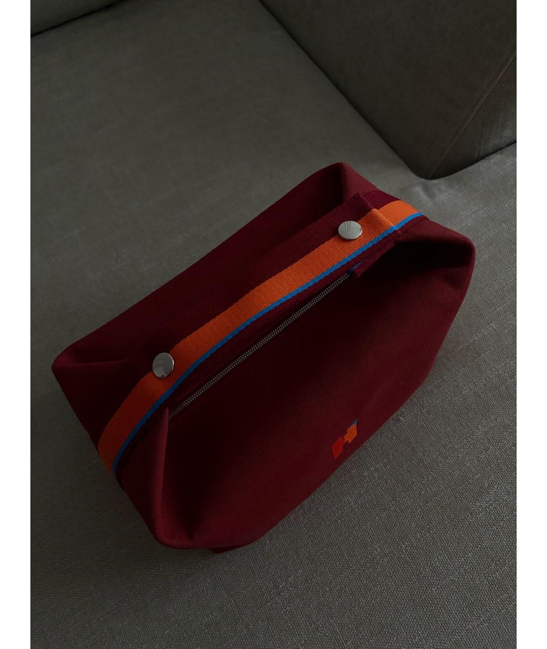 HERMES Бордовая тканевая косметичка, фото 3