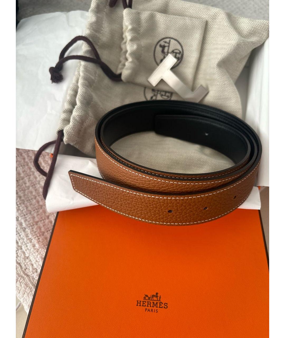 HERMES Оранжевый кожаный ремень, фото 7
