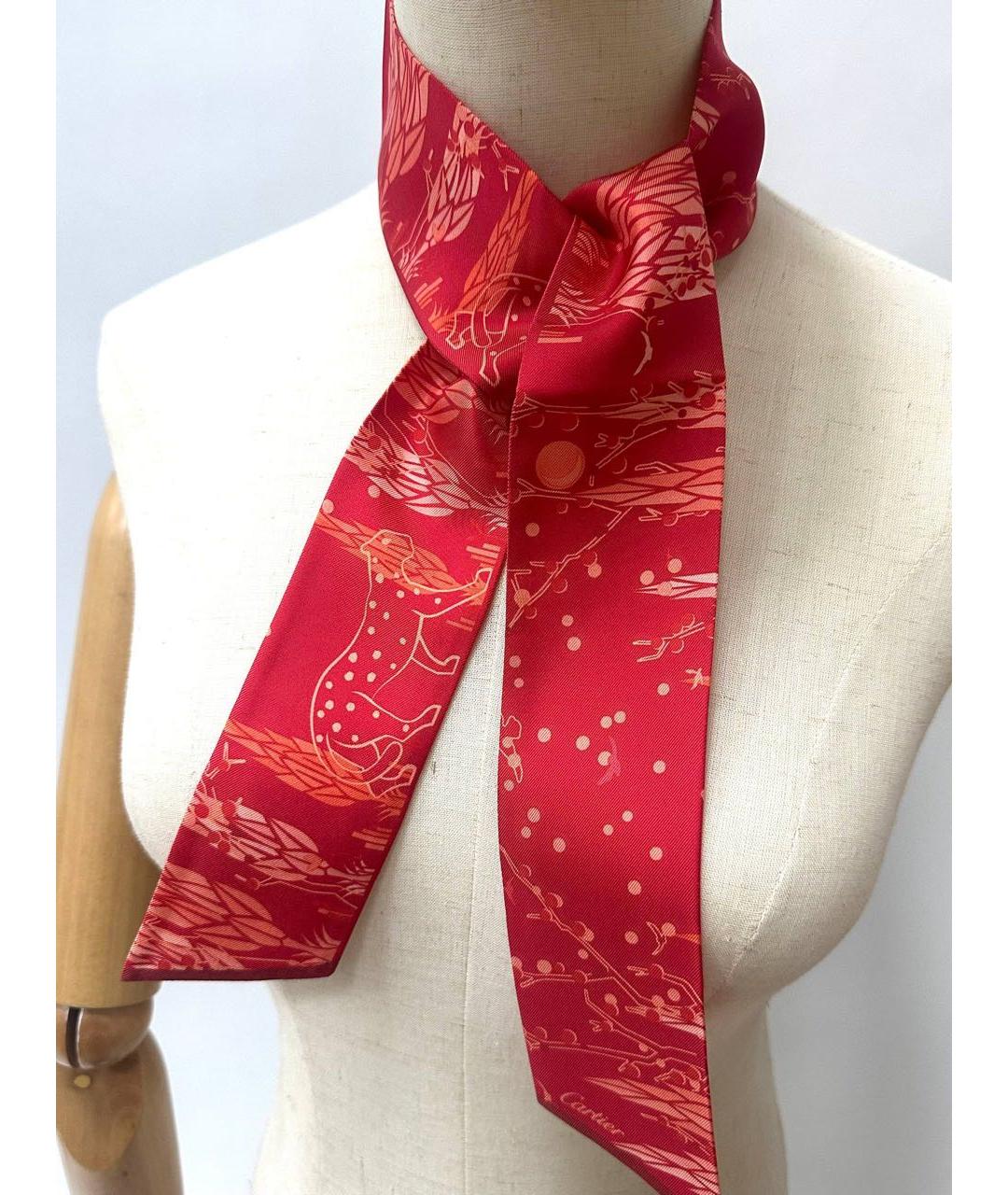 CARTIER Красный шелковый платок, фото 8