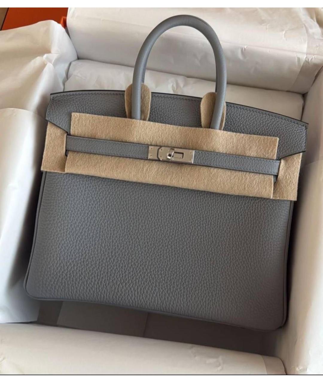 HERMES Серая кожаная сумка с короткими ручками, фото 4