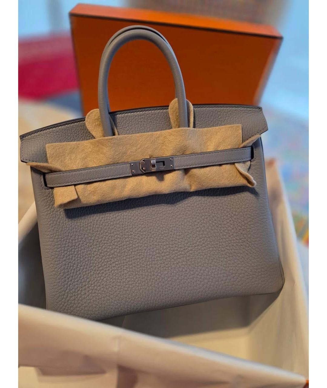 HERMES Серая кожаная сумка с короткими ручками, фото 3
