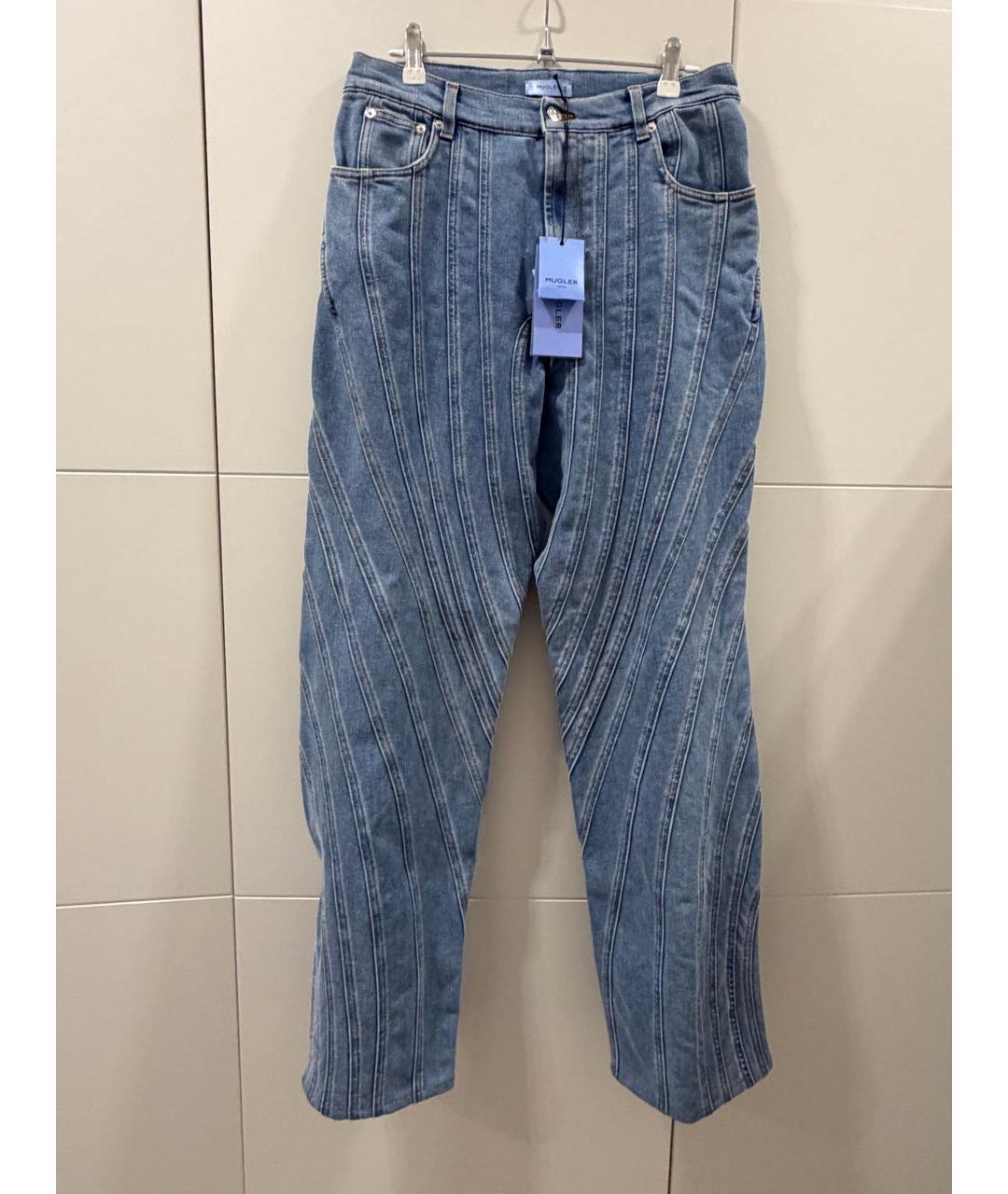 MUGLER Голубые хлопковые прямые джинсы, фото 2