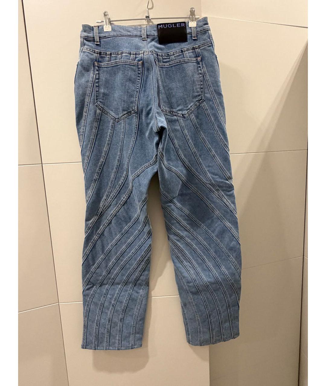 MUGLER Голубые хлопковые прямые джинсы, фото 3