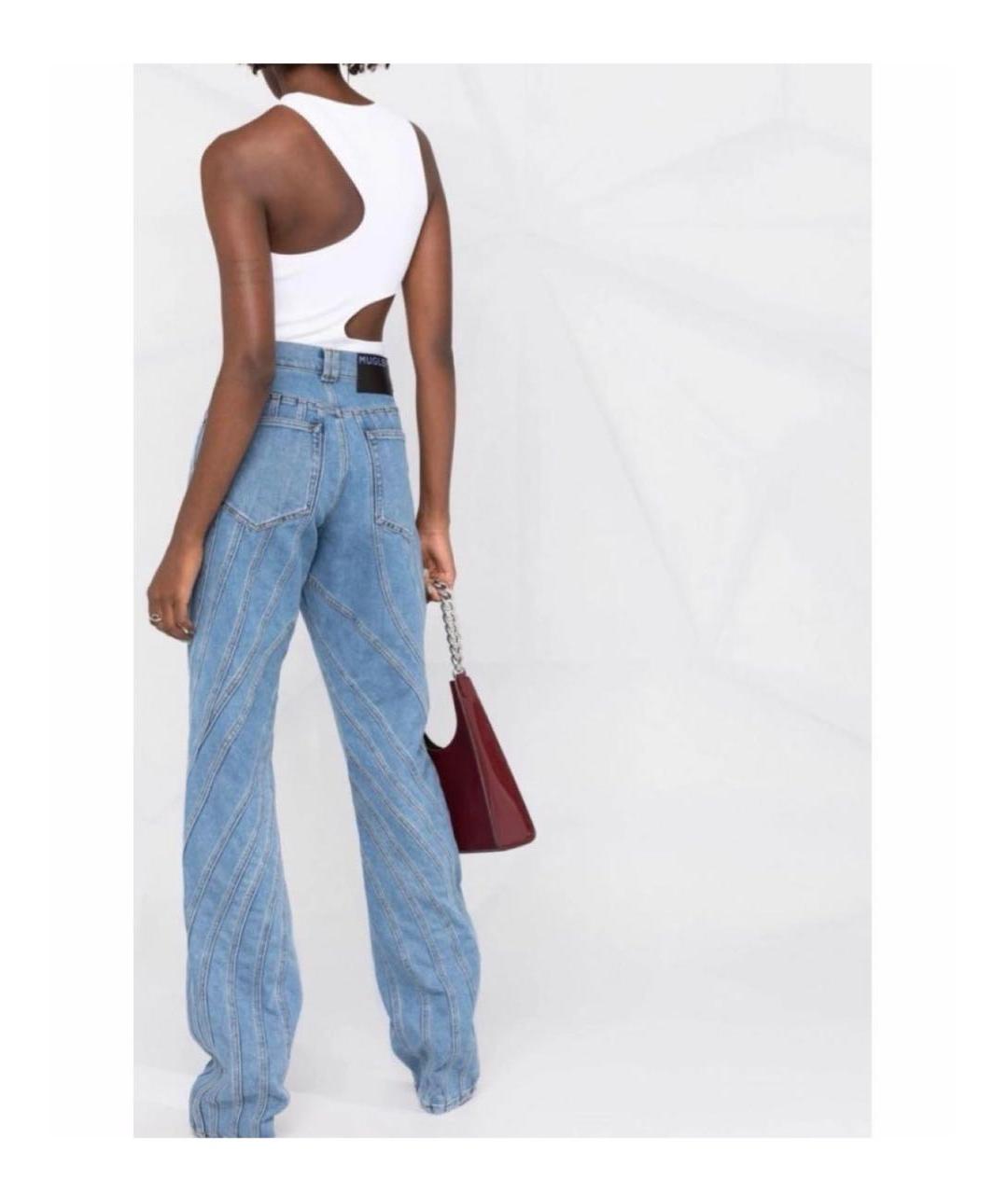 MUGLER Голубые хлопковые прямые джинсы, фото 8