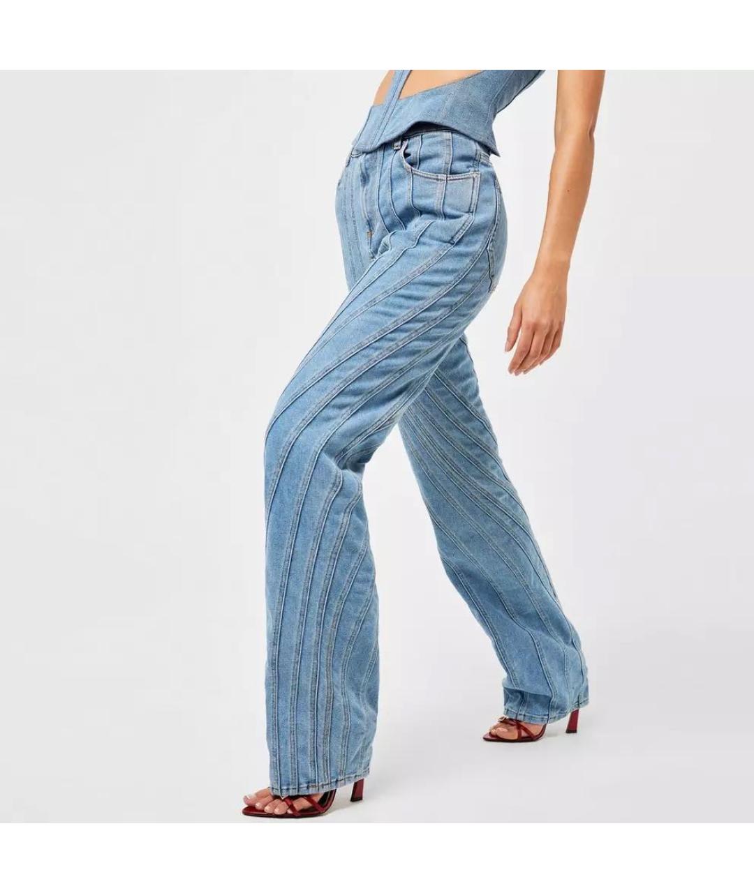 MUGLER Голубые хлопковые прямые джинсы, фото 7