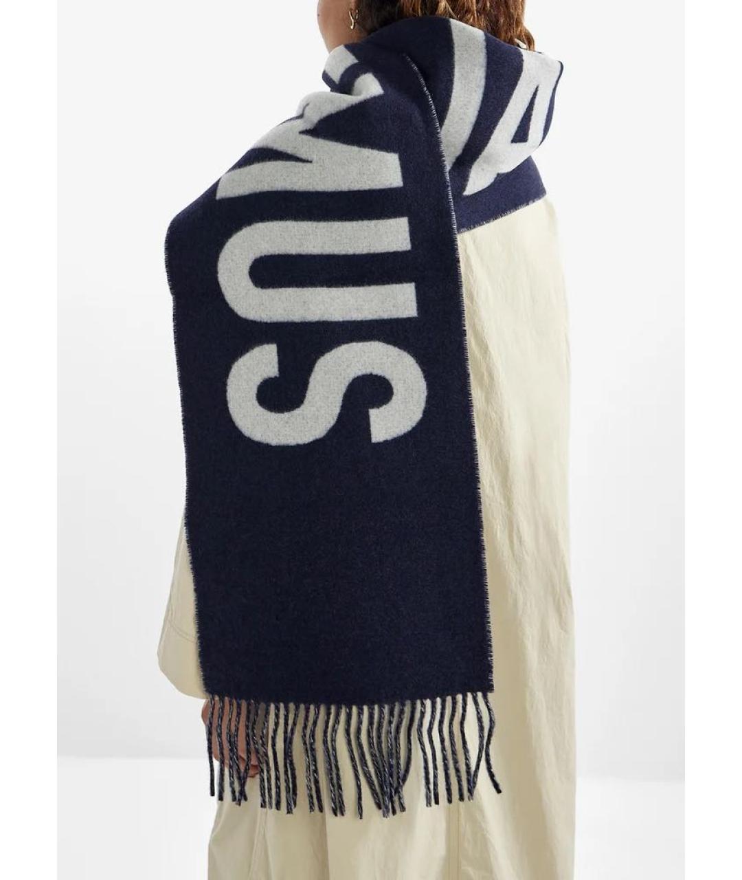 JACQUEMUS Темно-синий шерстяной шарф, фото 4