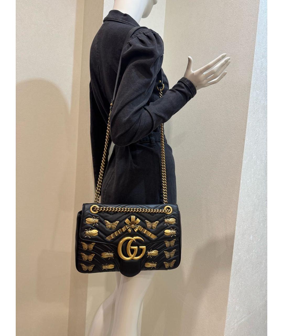 GUCCI Черная кожаная сумка через плечо, фото 6